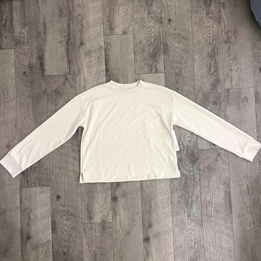Athleta Seasoft Crewneck Sweatshirt Cream White Modal Blend Womens SP New
